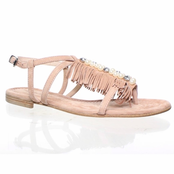 Kennel & Schmenger Samtziege Rose Gold Suede Designer Luxury Flat Heel Sandals - Picture 1 of 3